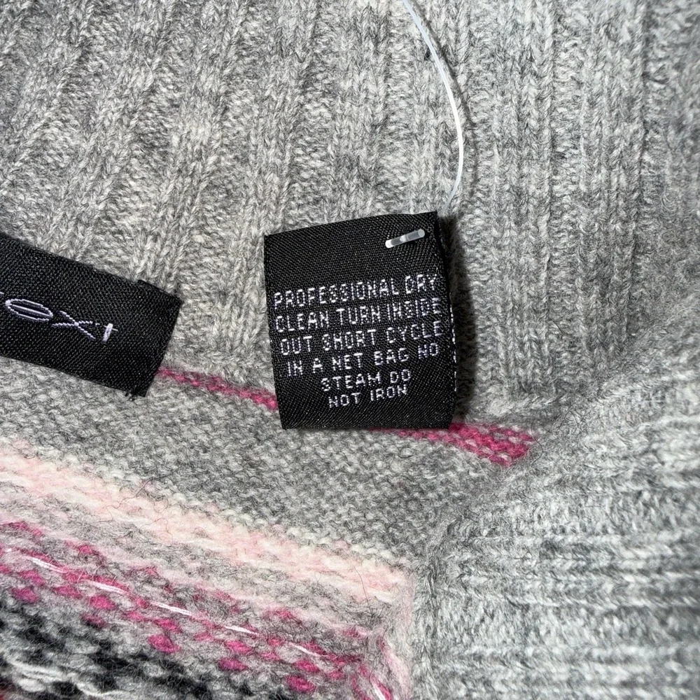 Vtg Context 100% Wool Fair Isle Sweater Sz L Full Zip Beaded Sequined NOS‎